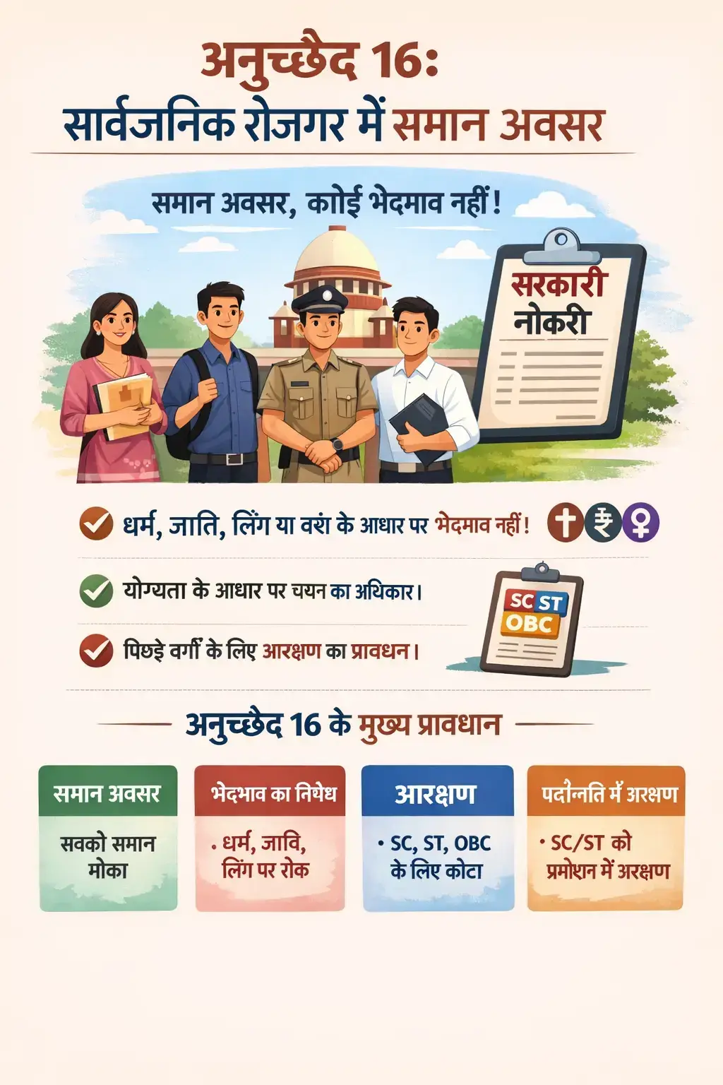 भारतीय संविधान का अनुच्छेद 16 क्या है ? प्रावधान, अपवाद और आरक्षण